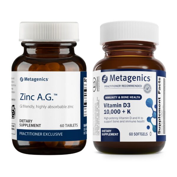 Frente del set Metagenics Zinc A.G. y D3
