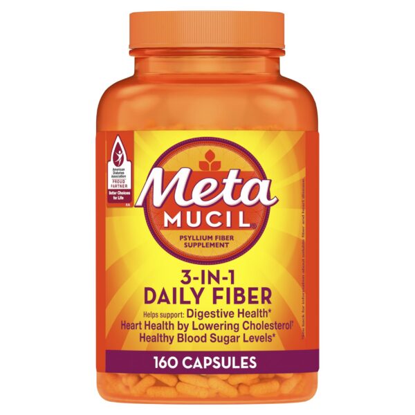 Metamucil suplemento fibra 3 en 1 salud digestiva envase