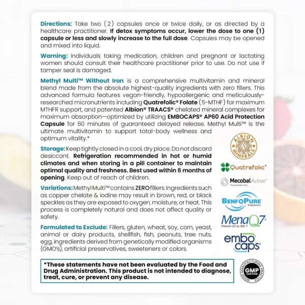 Methyl Multi Sin Hierro apoyo MTHFR y energía