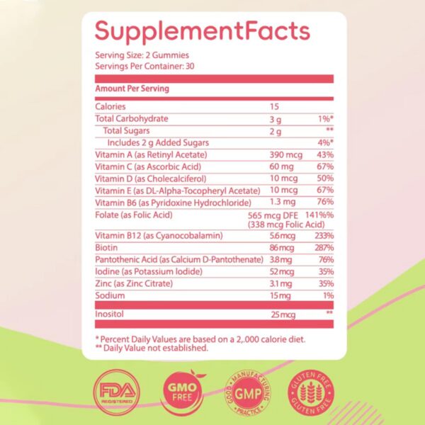 Etiqueta de ingredientes de gomitas MOSEA ELEMENTS