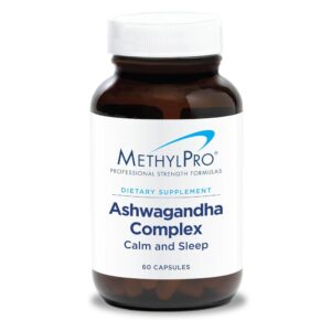 botella de suplementos MethylPro Ashwagandha complejo 60 cápsulas