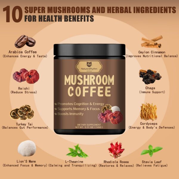 Mezcla de café arábica y hongos medicinales para productividad diaria