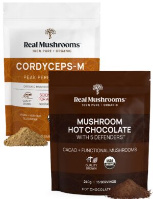 Mezcla de chocolate caliente con hongos Real Mushrooms y polvo de cordyceps