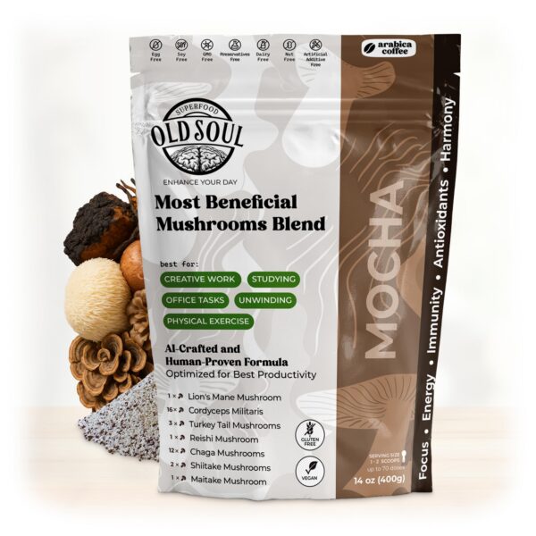 Version 1.0.0 Mezcla mocha superfood OldSoul con 7 hongos beneficiosos