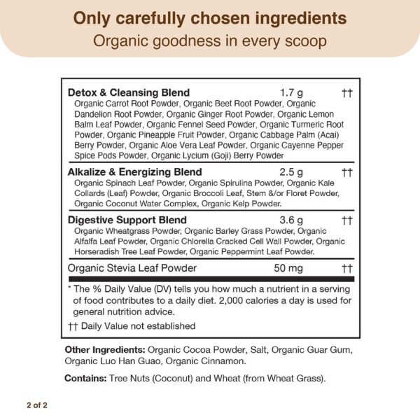 mezcla orgánica Detox Organics superalimento polvo vegano
