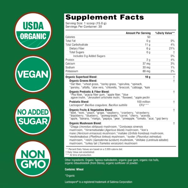 Mezcla de superalimentos orgánicos Country Farms Super Greens