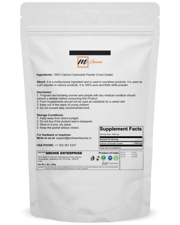 Etiqueta del polvo de hidróxido de calcio