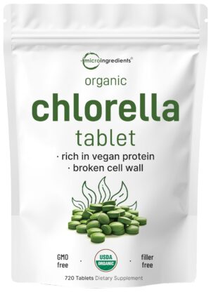 Micro Ingredients clorela orgánica 720 tabletas frasco