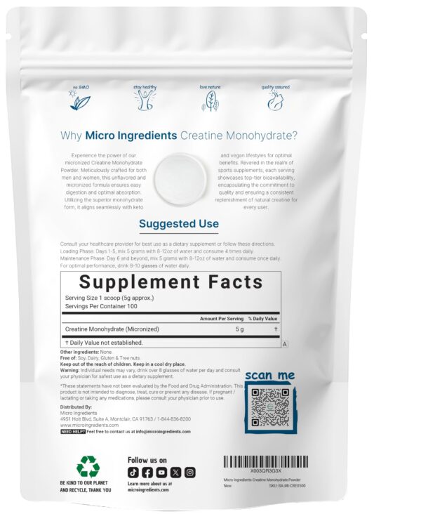 Detalle de la etiqueta con información de creatina