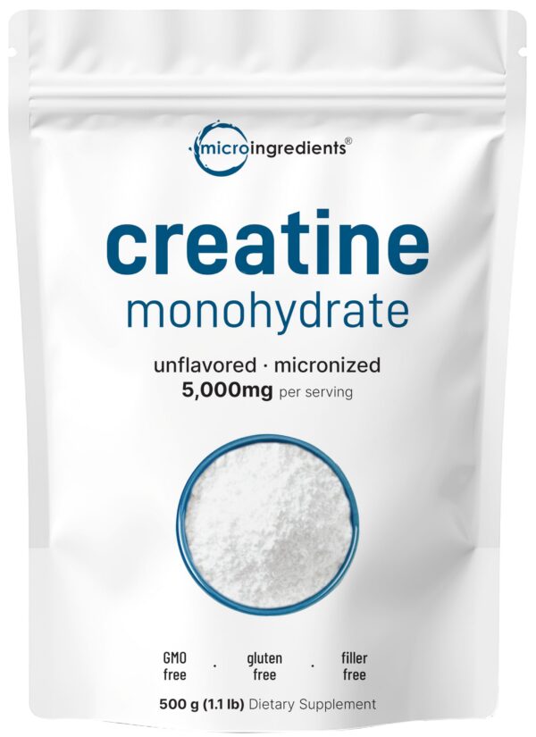 Frente del envase Micro Ingredients Creatine Monohydrate 500 g