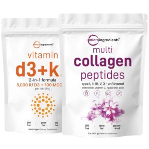Frente del bundle Micro Ingredients D3 y K2 con colágeno