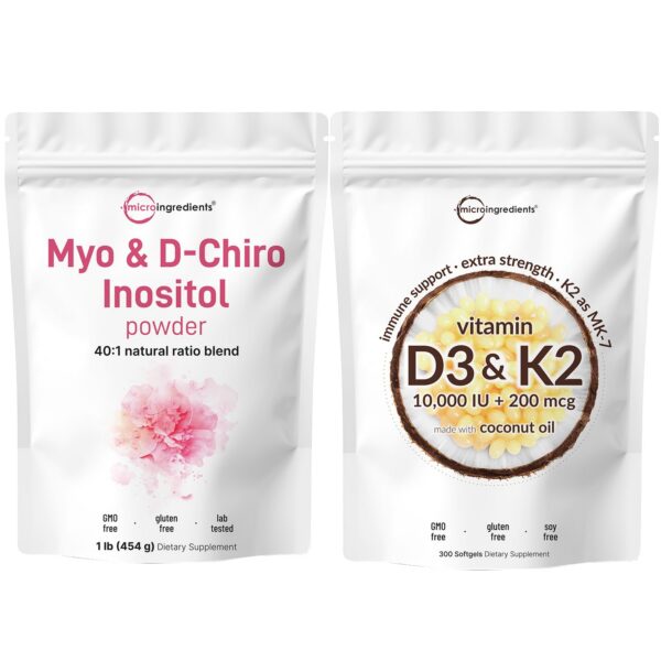 Frasco de Micro Ingredients D3 K2 softgels