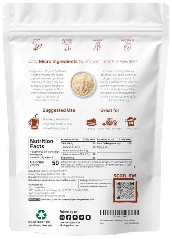 Envase de 1 libra Le citina de girasol orgánica