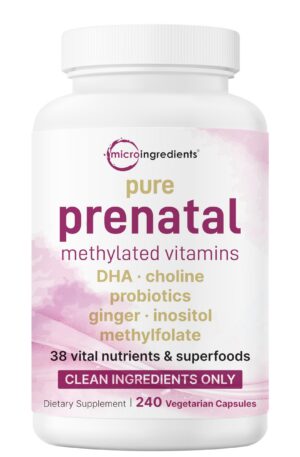Frasco de Vitaminas Prenatales Micro Ingredients frente