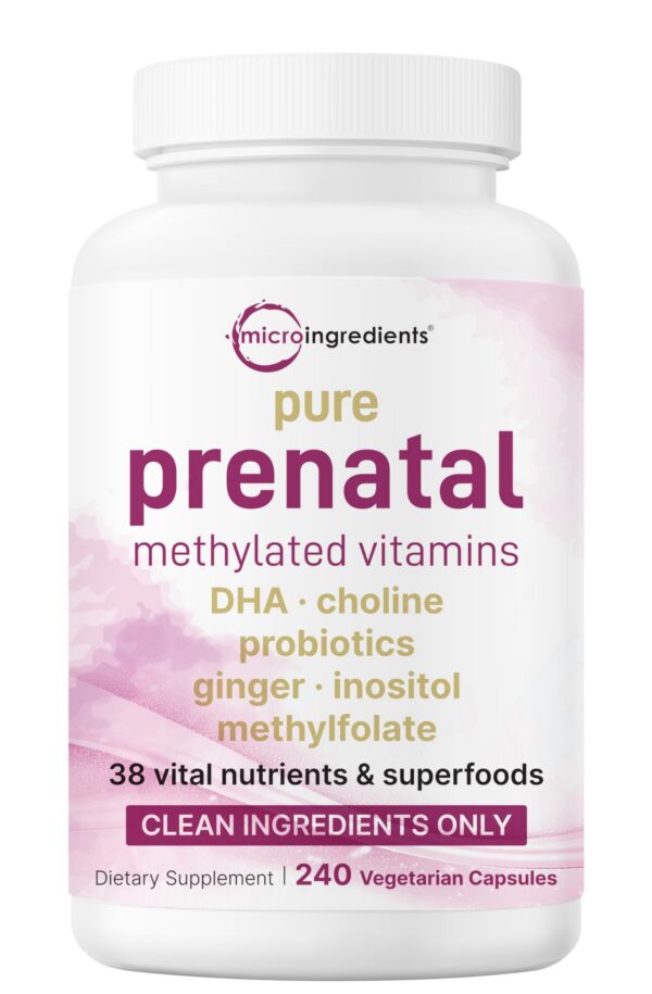 Frasco de Vitaminas Prenatales Micro Ingredients frente