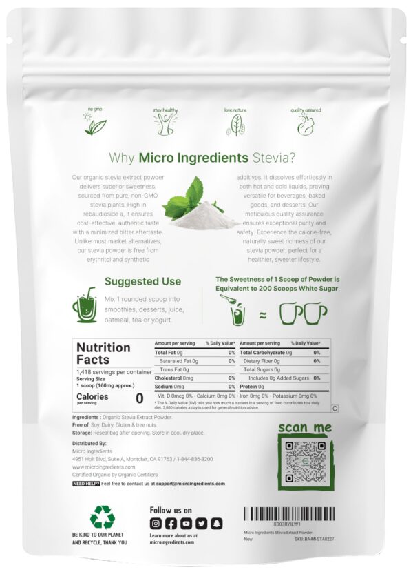 Micro Ingredients stevia en polvo sabor amargo reducido apto keto y vegano