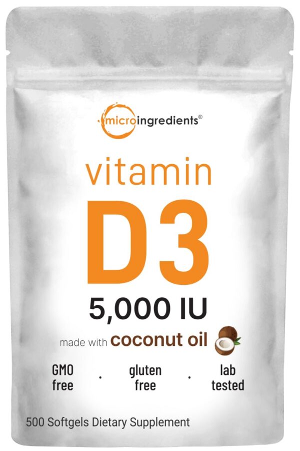 Micro Ingredients Vitamina D3 5000 IU cápsulas con aceite de coco