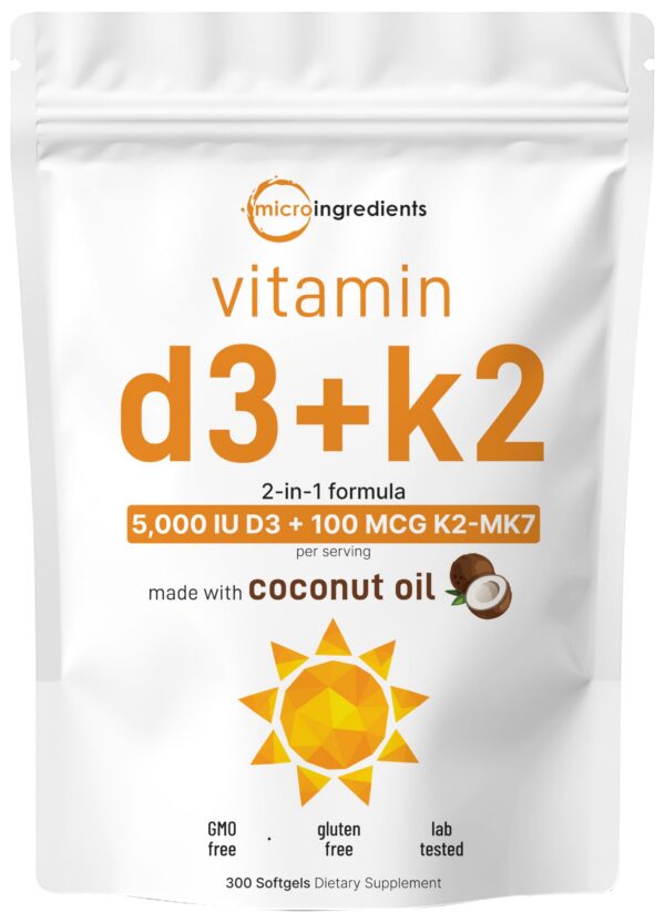 Version 1.0.0 Micro Ingredients cápsulas vitamina D3 5000 UI con aceite de coco 300 unidades
