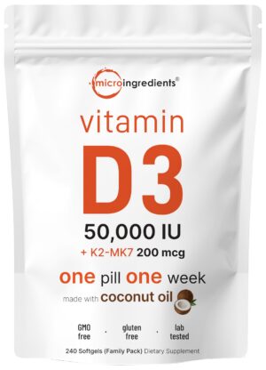 Micro Ingredients vitamina d3 k2 cápsulas aceite coco frasco