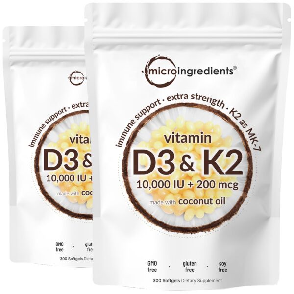 Micro Ingredients vitamina D3 plus K2 cápsulas suaves aceite de coco