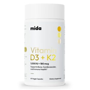 Frasco Mida Health D3 K2 5000 UI MK-7 frontal