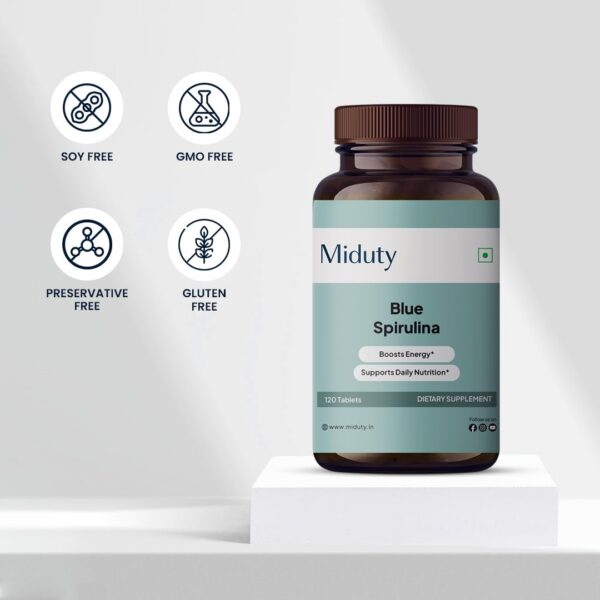 Espirulina azul de Miduty en tabletas, suplementación natural