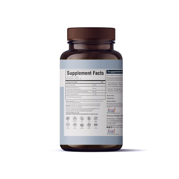 Vista lateral de la etiqueta de Miduty Palak Notes Cholest-Off