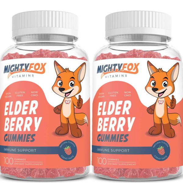 MIGHTY FOX vitaminas gomitas saúco sabor frambuesa para niños