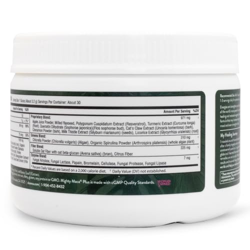 Detalle de la etiqueta trasera Mighty Maca Mango