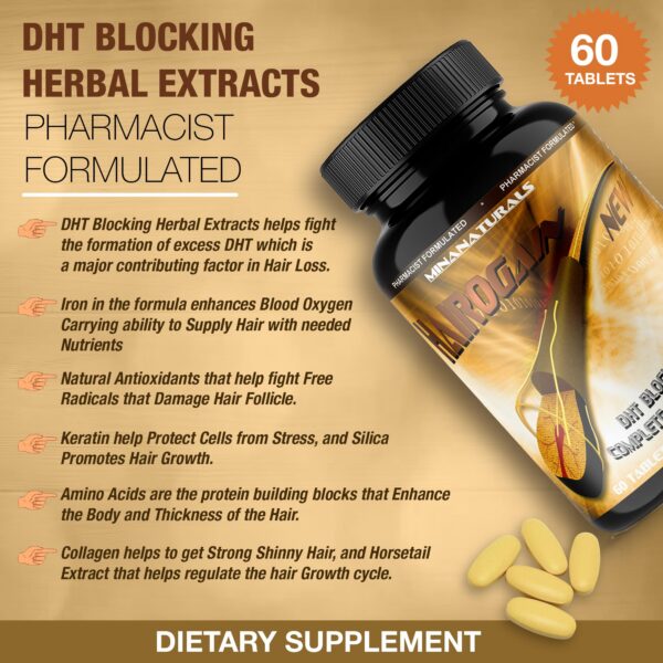 Tabletas y etiqueta del frasco HAIROGAIN