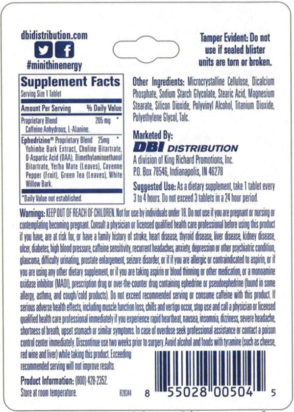 Version 1.0.0 Mini Thin 25mg ephedrizina con 4 controles en blíster