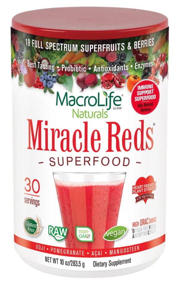 Suplemento Miracle Reds polvo antioxidante rojo MacroLife Naturals
