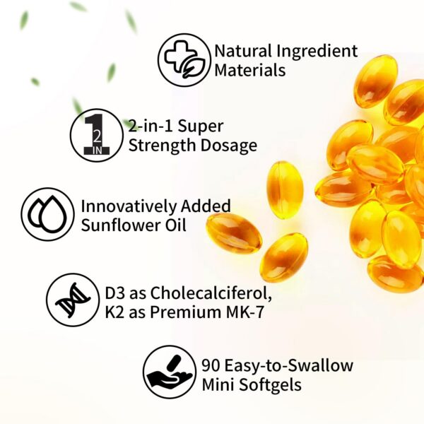 Softgels de vitamina D3 y K2 con aceite de girasol