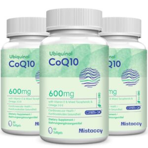 Frente de envase Mistaccy CoQ10 600 mg cápsulas blandas