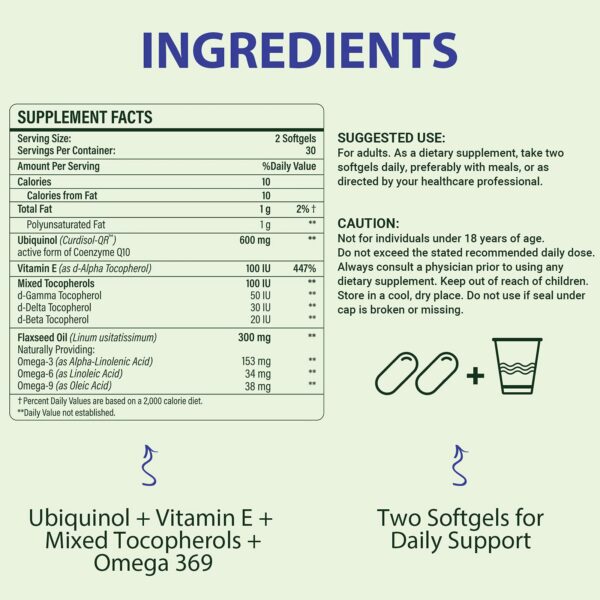 Etiqueta y logotipo ubiquinol con Omega 3-6-9