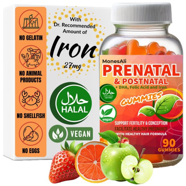 Frasco de vitaminas prenatales MonesAli
