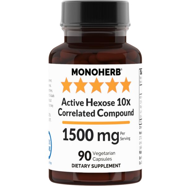 MONOHERB Active Hexose 10x suplemento frasco y cápsulas frontales