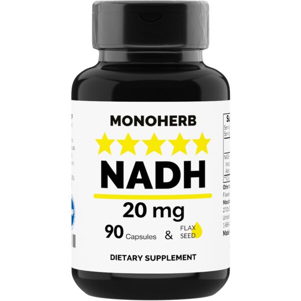 MONOHERB NADH 20mg cápsulas vegetarianas botella frontal
