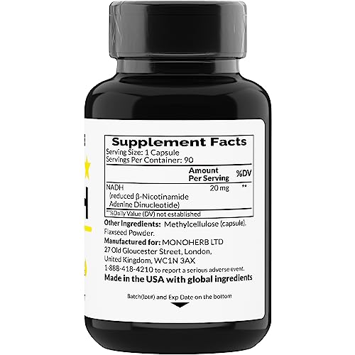MONOHERB NADH etiqueta con beneficios de salud