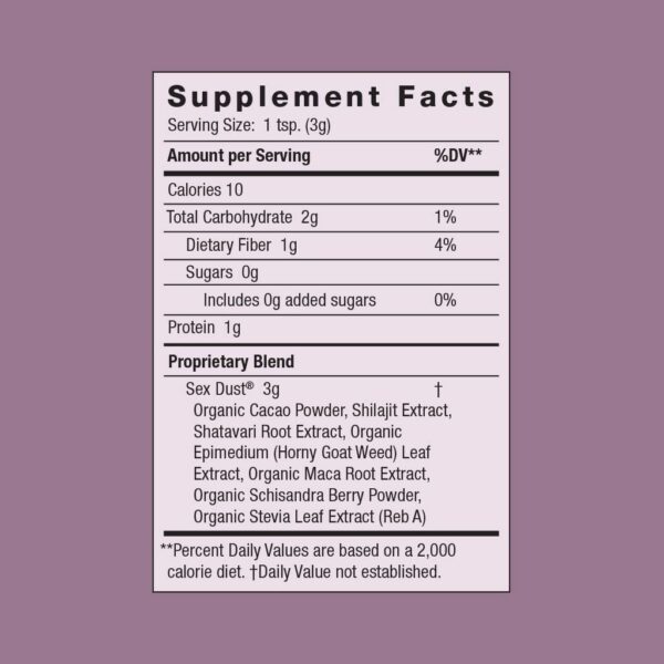 Moon Juice Sex Dust etiqueta y envase