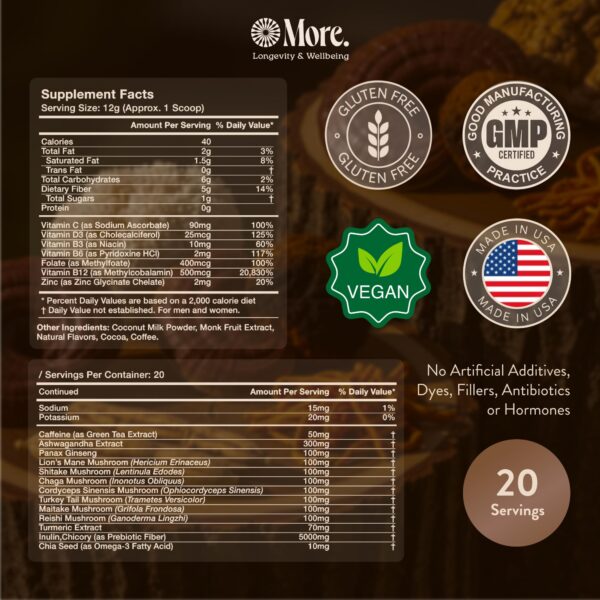 Frascos y envase de More Mushroom Coffee