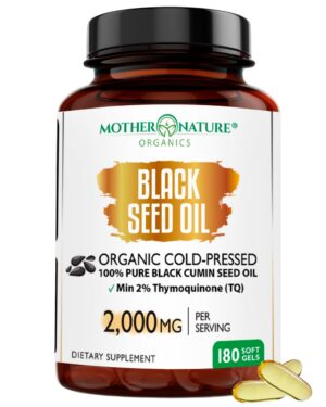 Frente de la botella Mother Nature Black Seed Oil