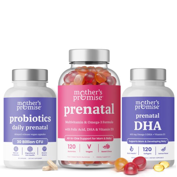 Frente del empaque de gomitas prenatales Mother's Promise