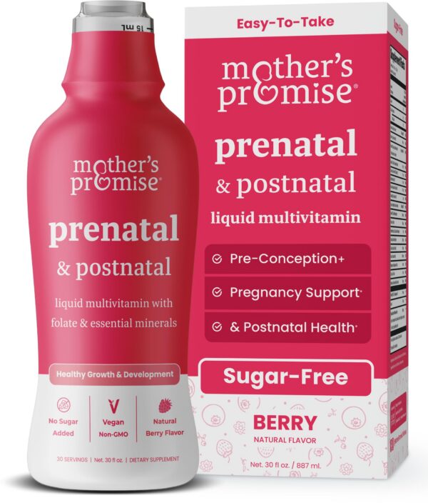 Frente de etiqueta de Mother's Promise multivitamina líquida