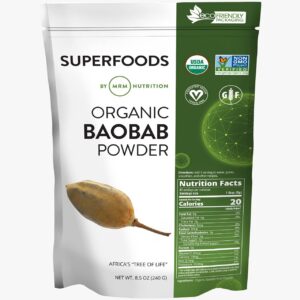 MRM Baobab Organic Powder frente a etiqueta