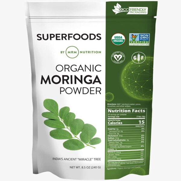 MRM Moringa polvo etiqueta frontal