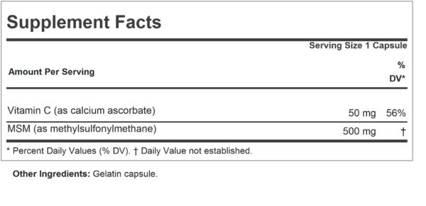 Cápsulas MSM 500 mg detalle