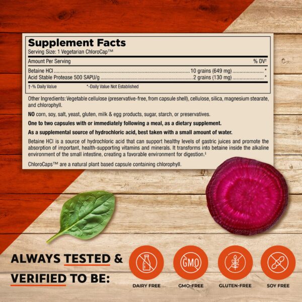 Etiqueta y frasco Betaína HCl Mt. Angel