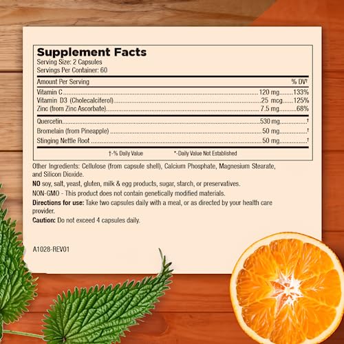 Mt. Angel zinc quercetina bromelina etiqueta ingrediente