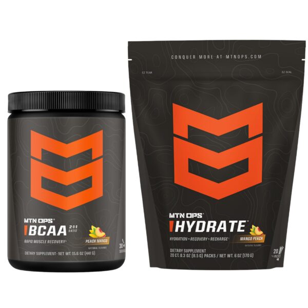 Frente del envase MTN OPS BCAA Peach Mango Hydrate